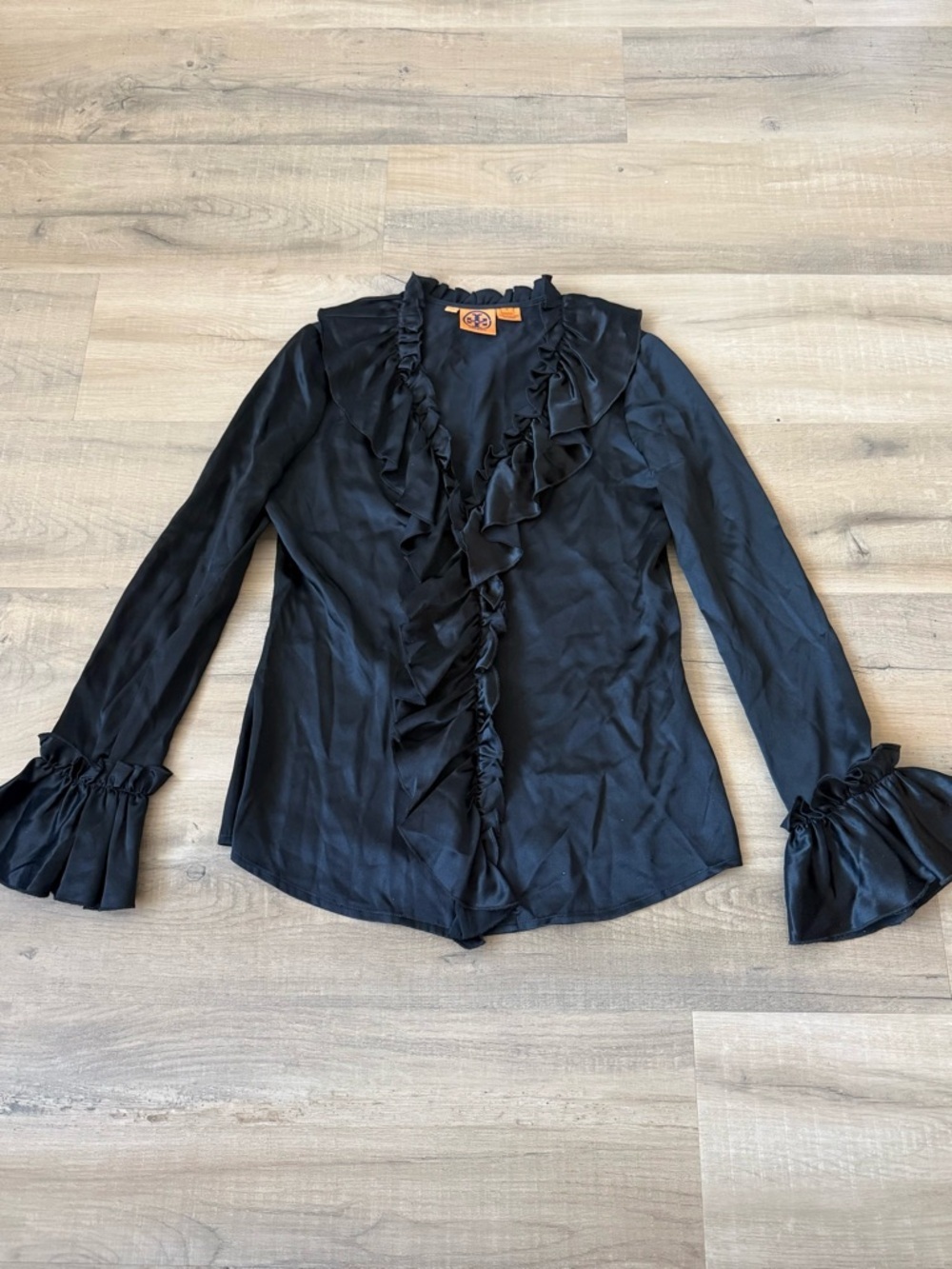 Tory Burch Black Silk Long Sleeve Ruffle Blouse - US 2 (XS) - Picture 2 of 4